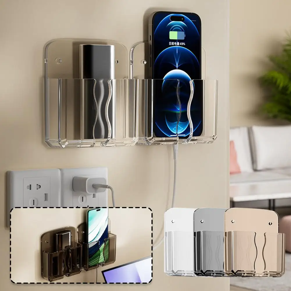 

Wall Mounted Phone Holder For iPhone Phones Charging Stand Lazy Sticky Hanging Remote Control Storage Box I5J3