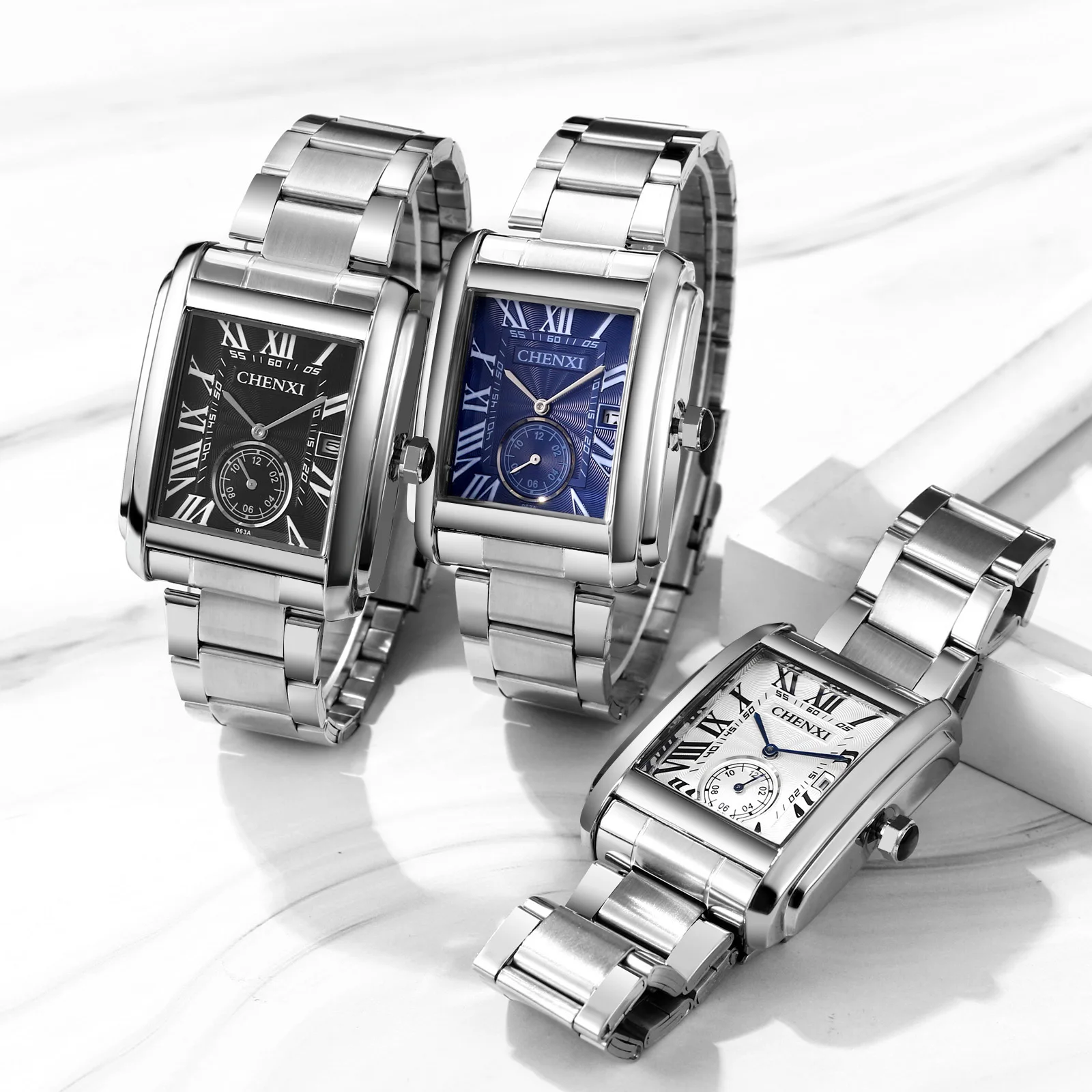 LANCARDO-reloj de cuarzo de lujo para hombre, cronógrafo de pulsera de acero inoxidable, resistente al agua, esfera cuadrada, fecha, tridimensional, informal, de negocios