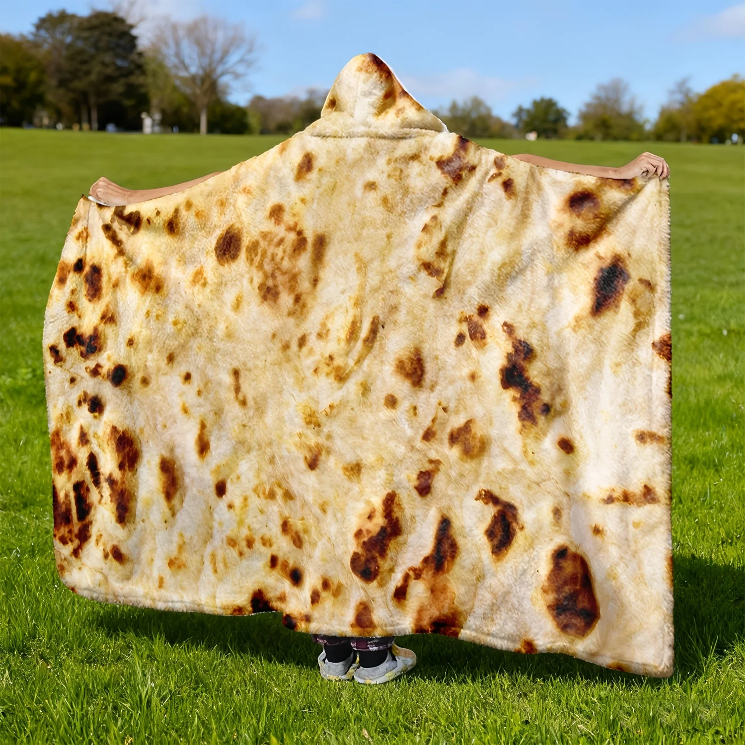 1pc Realistic Fun Pancake-Shaped Wearable Blanket, Imitation Food Texture with Hood Design, All-Round Warmth for Home