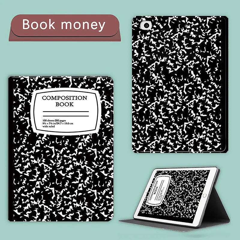 Black Notebook Book Style Flat Protect Cover ForTabletLightweight Case