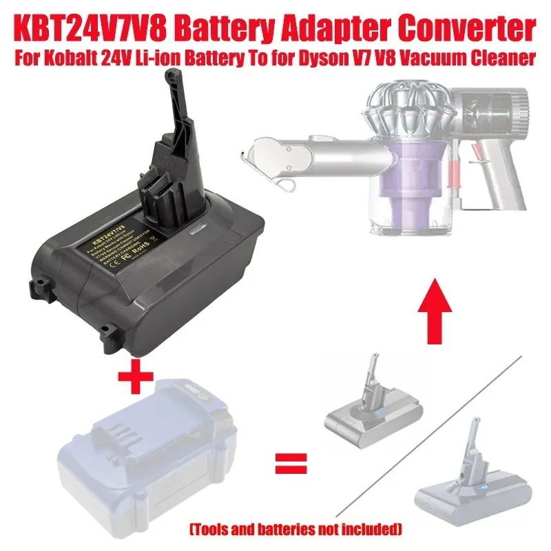 

Адаптер для аккумулятора пылесоса HAKSINKY KBT24V7V8 для литиевых аккумуляторов Kobalt 24V, позволяющий использовать их с пылесосами Dyson V7 V8.