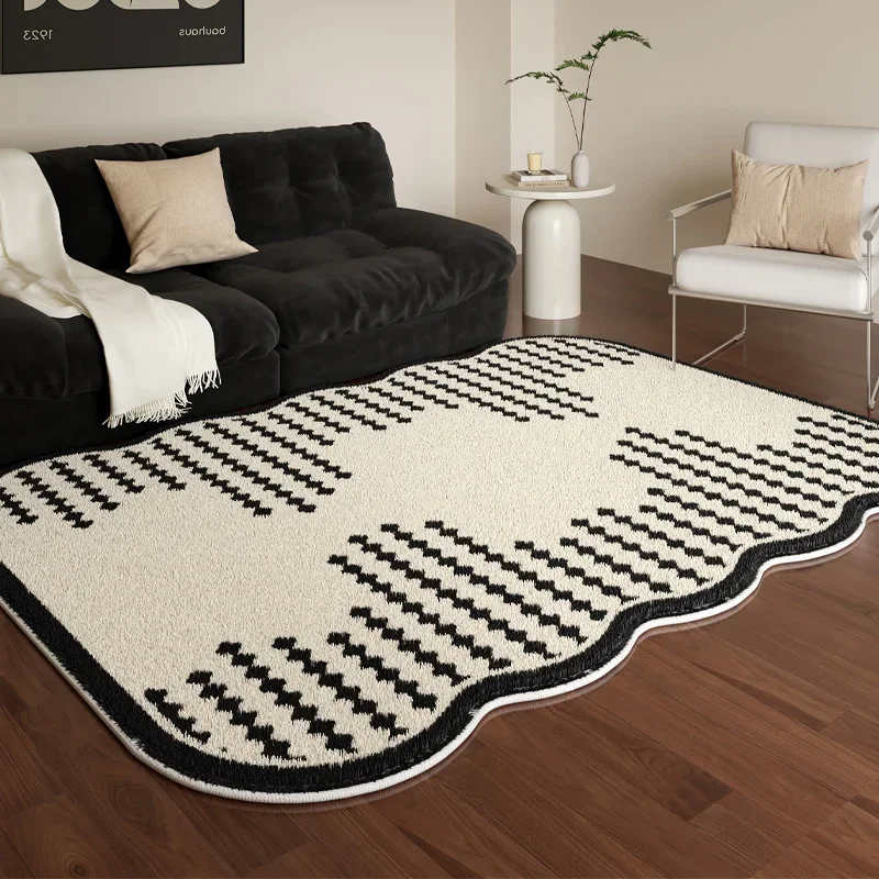 Black and White Carpets for Living Room Light Luxury Bedroom Decor Irregular Carpet Thick Plush Floor Mat Fluffy Soft Lounge Rug