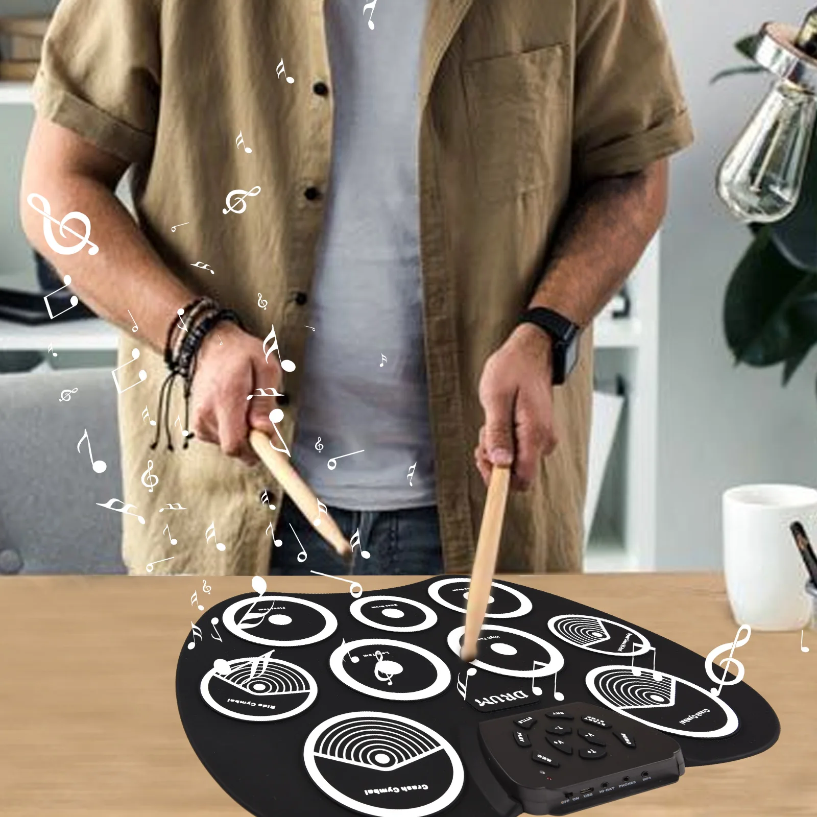 

Electronic Drum Set Hand Roll Drum Set 9 Pads MIDI Interface Supports DTX Games Without Speaker Holiday Birthday Practice Pad
