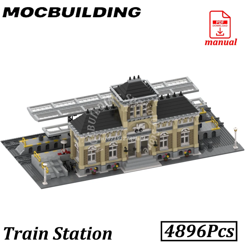 

Train Station City Street View Buildings Model MOC Building Blocks Brick Toys Display Construction Gift Christmas Present