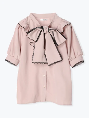 Summer Women Shirt Tops Embroidered Lace Shoulder Casual Blouse Female Tied Cute Sweet Japanese Style Short Sleeve Blusas Mujer