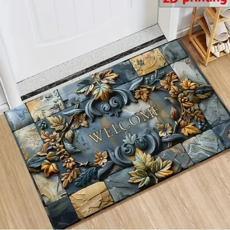 VIKAMA Vintage Stone-Look Patchwork Doormat—Non-Slip Soft and Cozy—Entrance Mat Foyer Rug Hallway and Balcony Carpet Home Decor