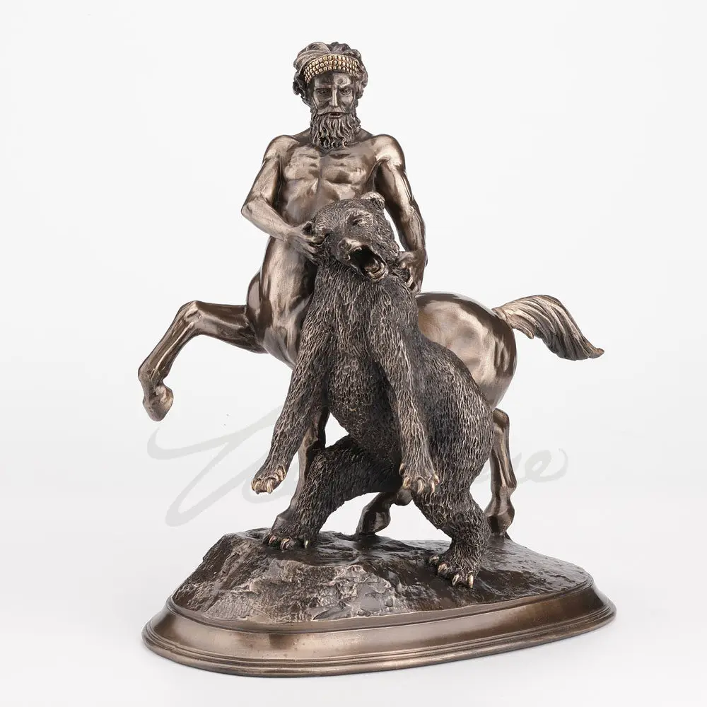 Greek Myth Centaur Fighting Bear Statue Antique Bronze Finish Half Human Half Horse God Sculpture Retro Villa Room Decoration