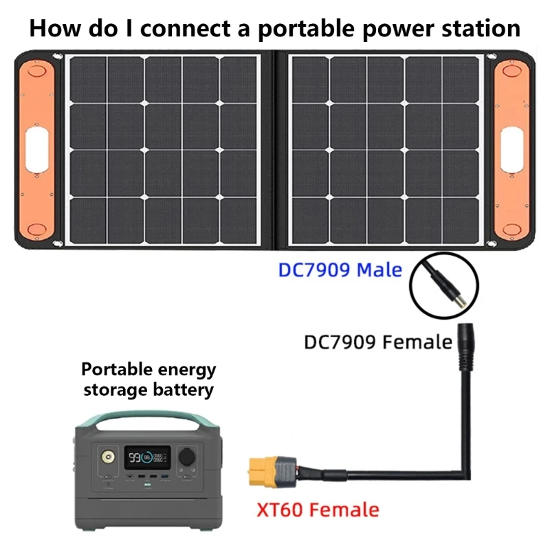 XT60 to DC7.9 มม. x 0.9 มม., 14AWG 8 มม. ทองแดงลวดสำหรับเครื่องกำเนิดไฟฟ้าพลังงานแสงอาทิตย์และแผง
