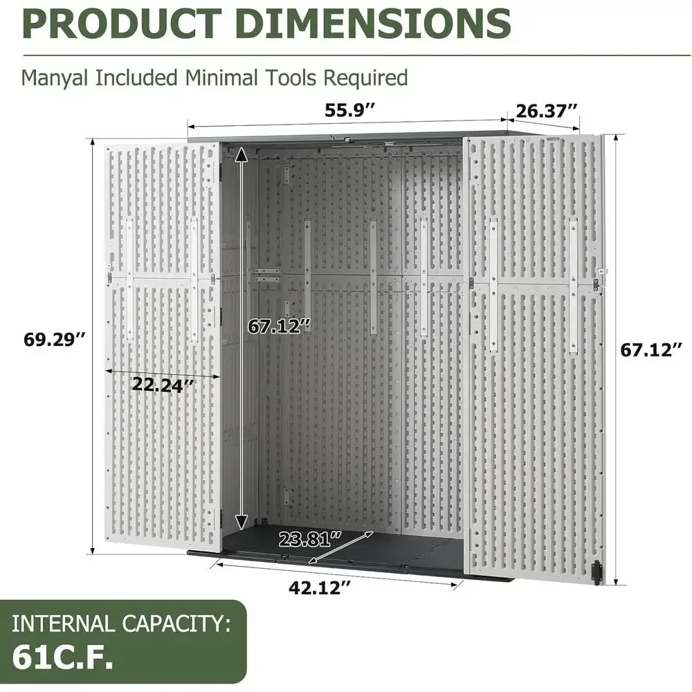 Outdoor Storage Shed with Waterproof Resin Construction for Patio, Garden, and Pool Equipment (White)