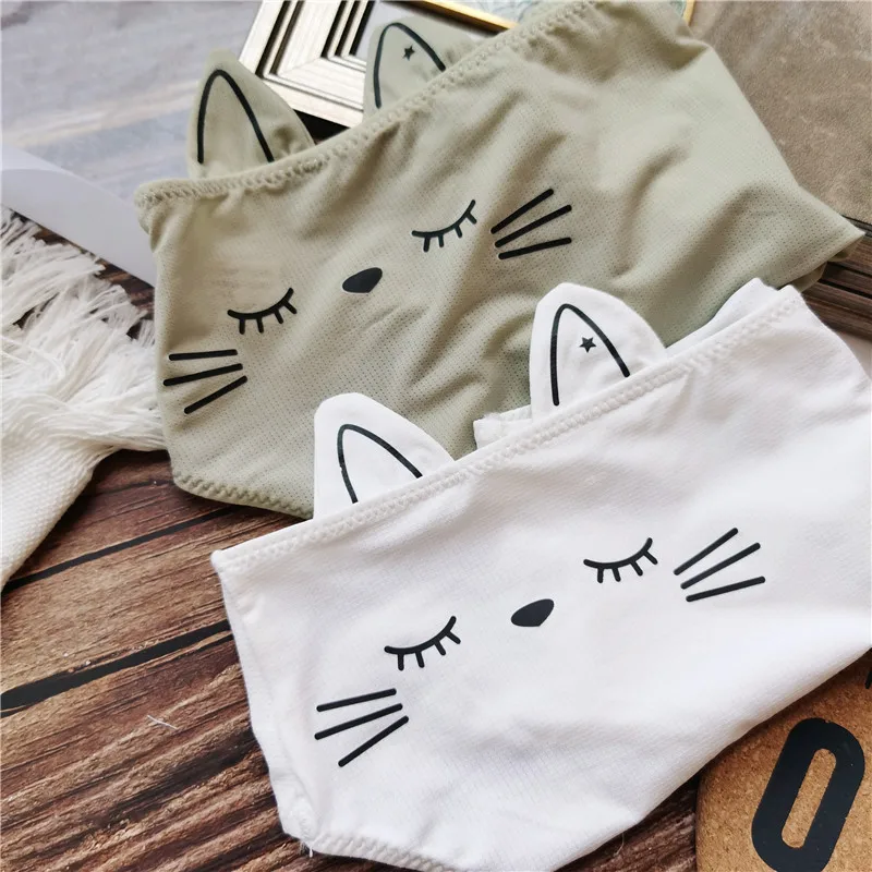 Cute Cartoon Printed Ears Cat Ice Silk Breathable Fresh Sexy Women Underwear Student Lori Sexy Lingerie Cotton Lingerie Panties