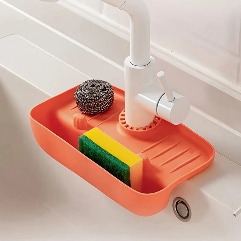 Household Sink Drain Rack Faucet Splash Proof Drain Rack Pad Sponge Rag Steel Wool Gadget Storage Box, Durable Easy Install B