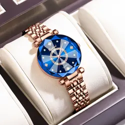 Woman Watch Light Luxury Brand Ocean Heart Starry Sky Sparkling Multi Edged Glass Precision Steel Ladies Fashion Quartz Watches