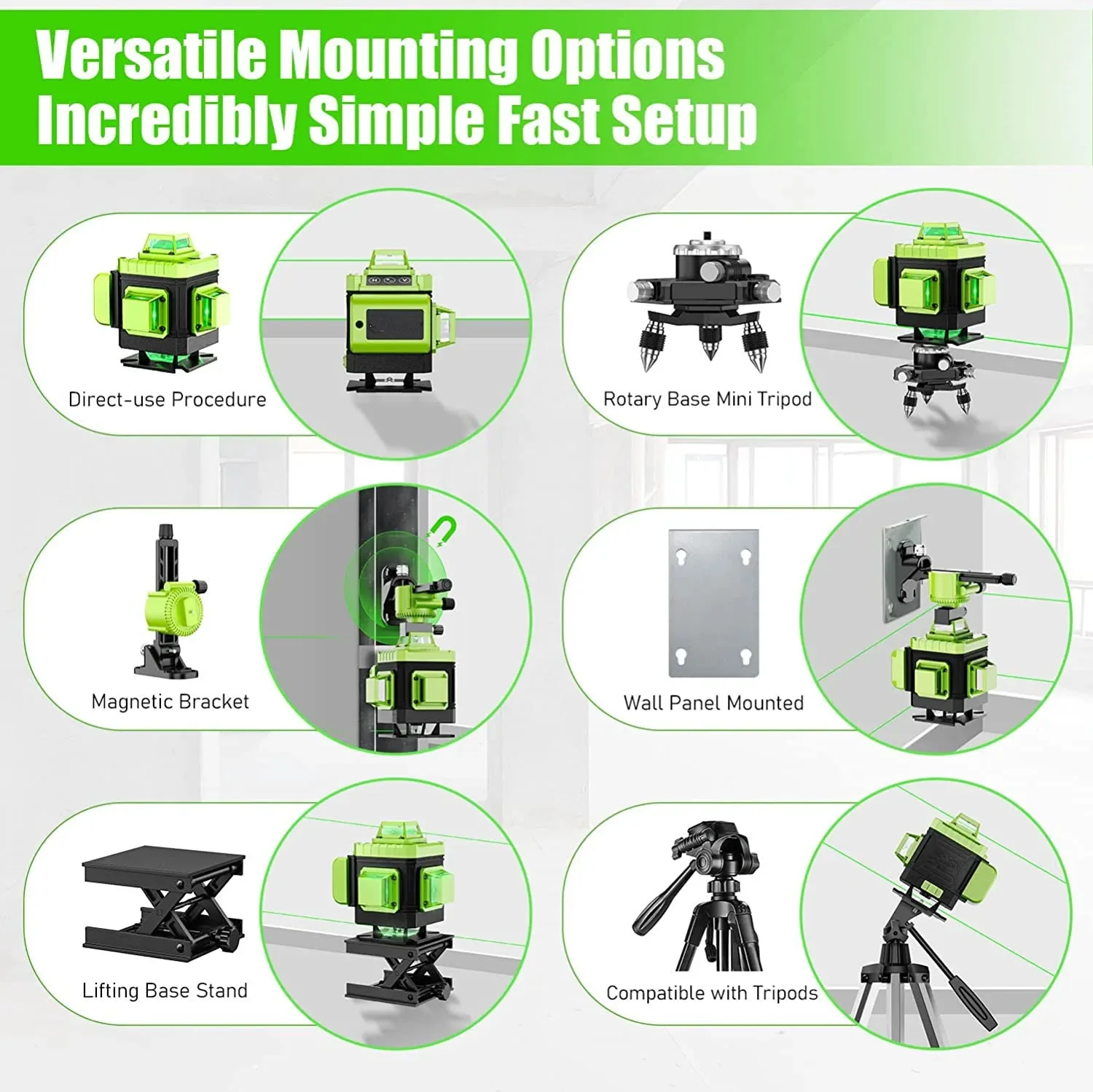 Laser Level Self Leveling 16 Lines 4D Green Cross Line Laser Level 360 Horizontal Vertical Dual-beam Lasers for DIY