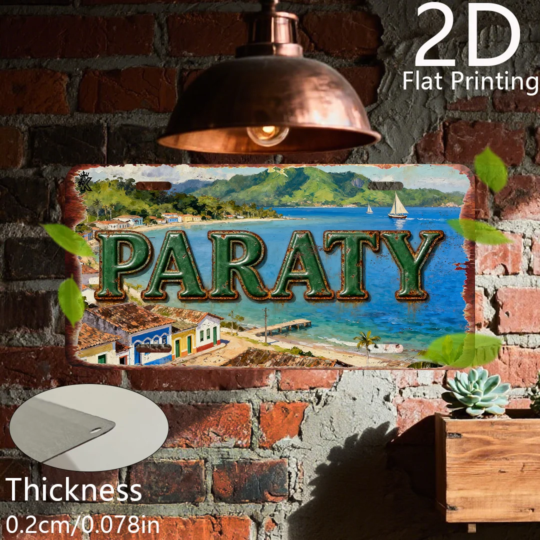 2D-flach, 1 Stk. Vintage-Wandschild aus Metall mit Paraty-Brasilien-Thema – 15,24 cm x 30,48 cm Retro-Dekor einer brasilianis