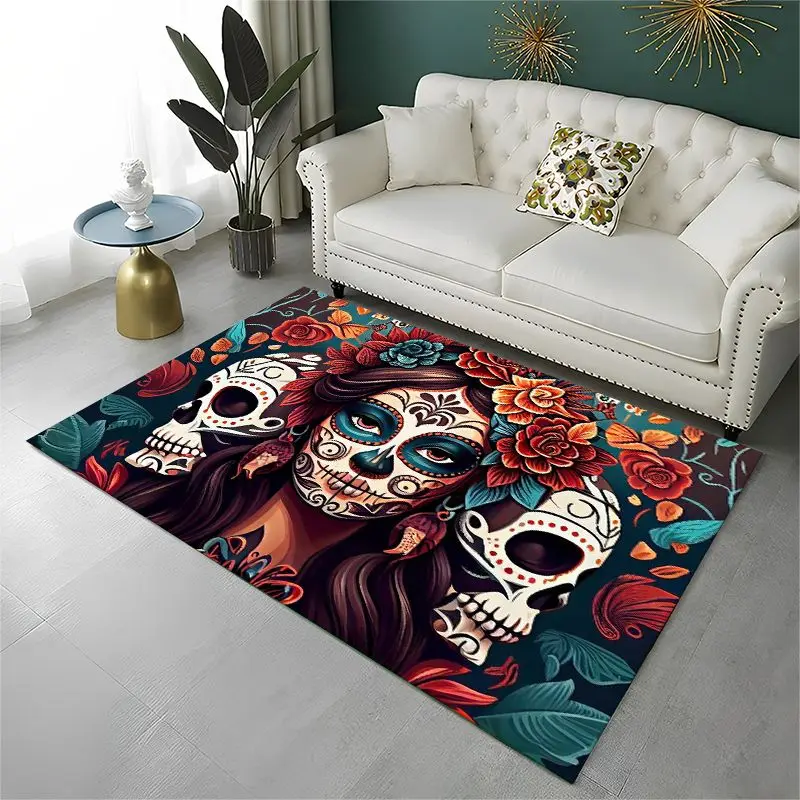 Gothic Skull Dead Girl Horror Female Large Area Rug Non-slip Carpet for Bedroom Living Room Sofa Doormat Home Decor Floor Mat
