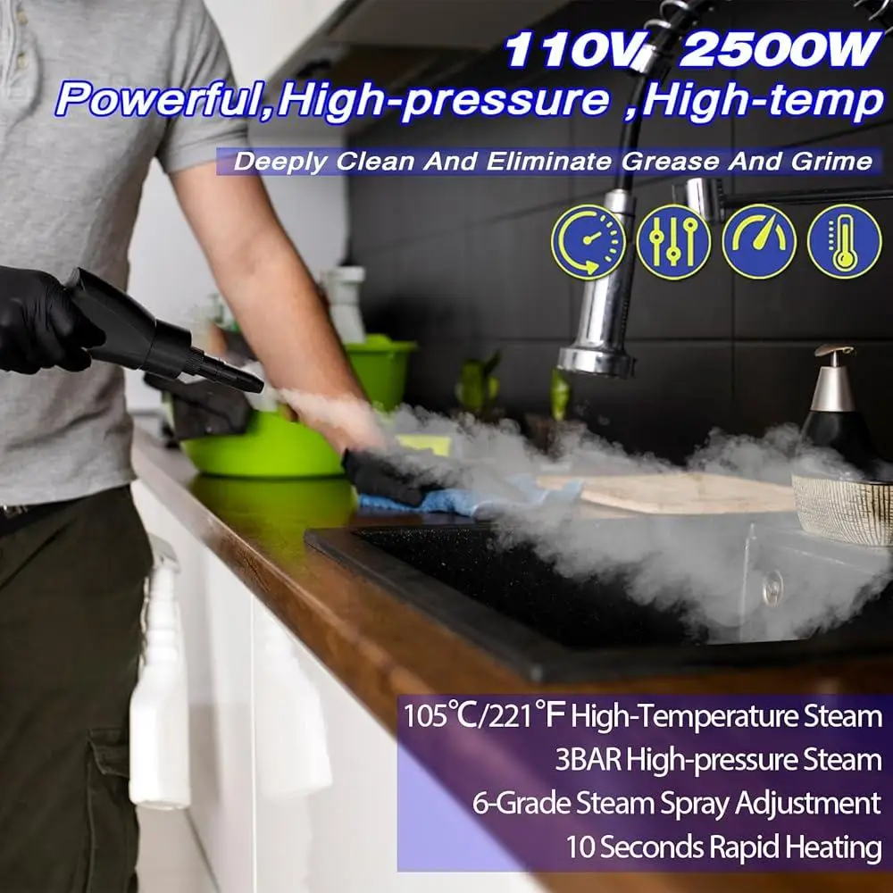 Handheld Steam Cleaner High-Temperature Portable Steamer Multi-Purpose Home Auto Detailing Includes Accessories Rapid Heating