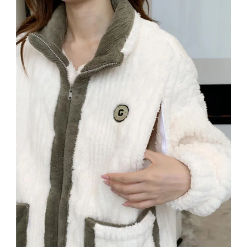 Winter Women Thickened Velvet Coral Fleece Confinement Clothing Adjustable Nursing Pajamas Female Casual Warm Loungewear Suit