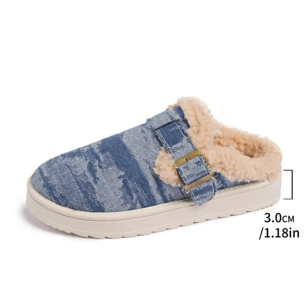 

Новые женские ботинки большого размера, полутапочки, модные осенне-зимние стильные теплые хлопковые тапочки с плюшевой пряжкой на толстой подошве
