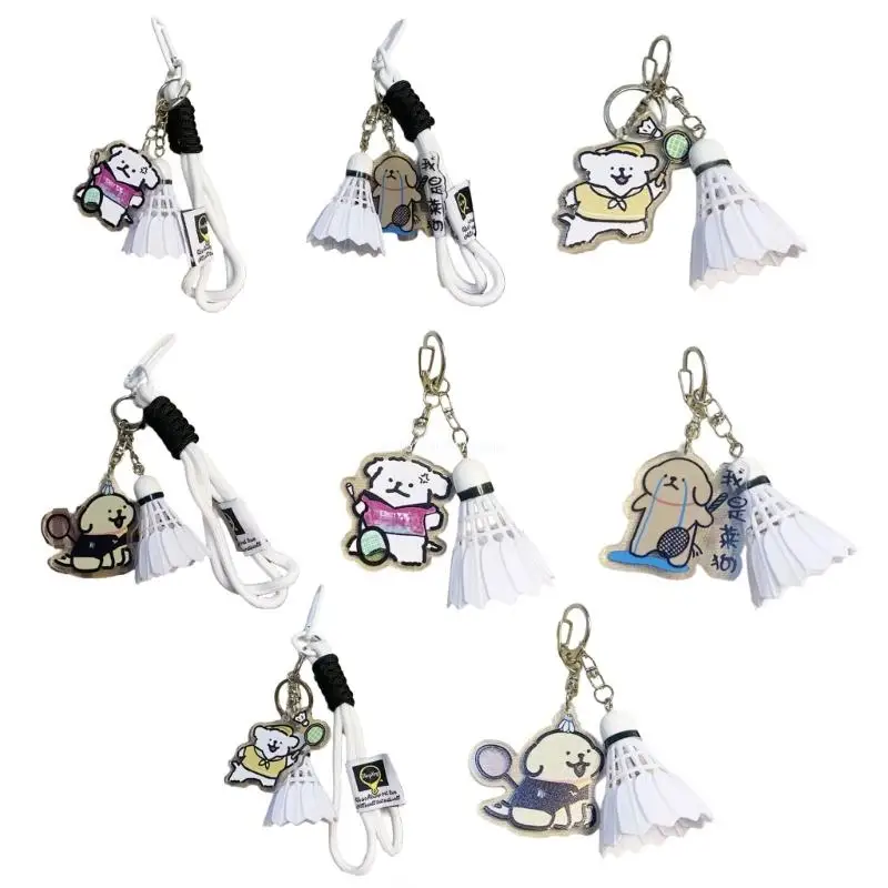 Cartoon Dog Badminton Key Chain Badminton Pendant Small Keychain Acrylic Key Rings Gift for Badminton Lover Couples Dropship