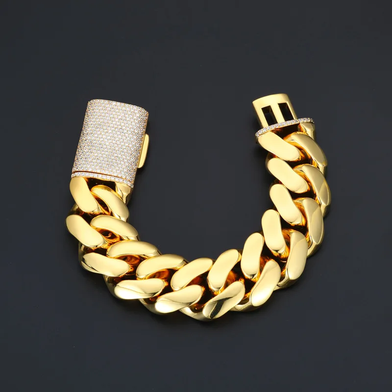 

Smooth Cuban Link Couple Bracelet, Unisex Gold Tone Hip Hop Jewelry, Matching Rapper Accessory