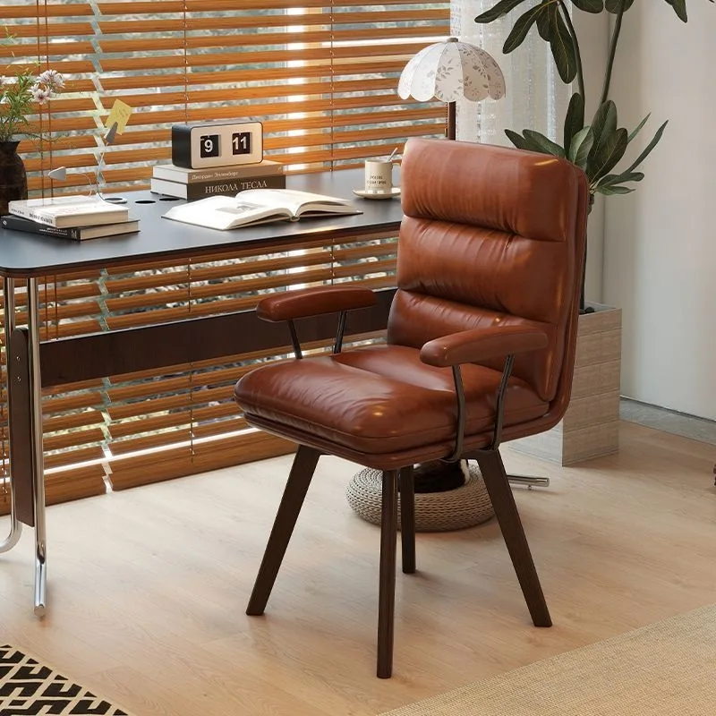 

Home computer light luxury retro rotatable solid wood study desk comfortable sedentary bedroom back chair