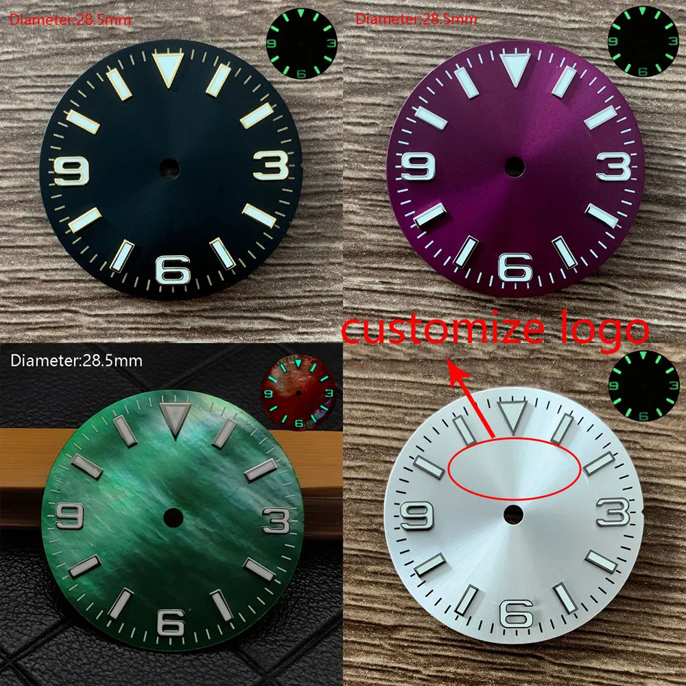 28.5 مللي متر NH35 قرص متدرج أخضر أبيض أزرق لؤلؤي لويستر قرص nh35 لساعة الحركة الأوتوماتيكية NH35 اليابانية شعار مخصص