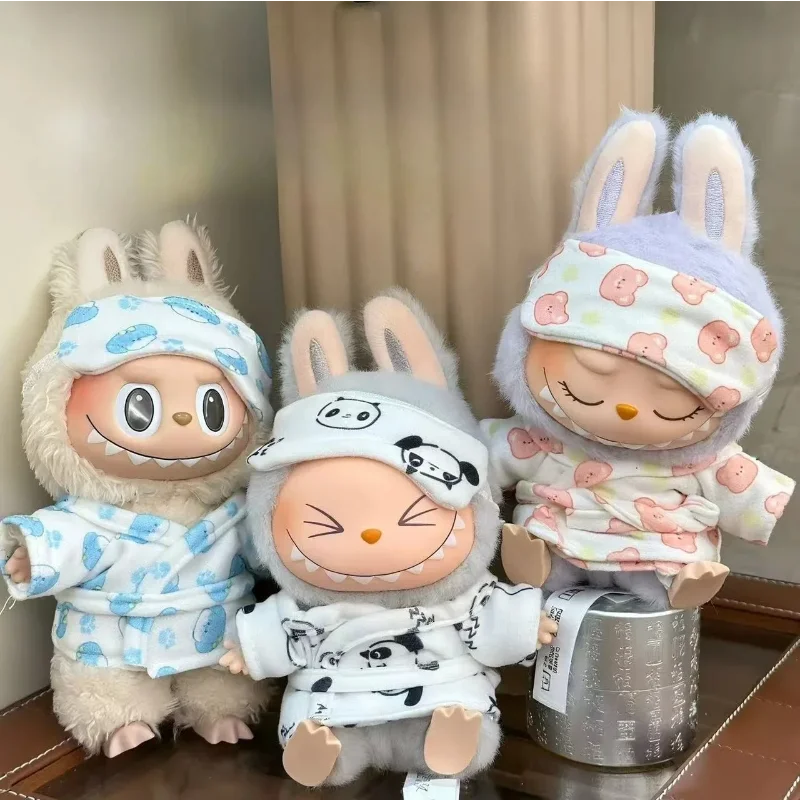 

15-17cm Labubu Mini Pajamas with Eye Mask Three-piece Kawaii V1 V2 Labubu Clothes Cute Idol Plush Doll Accessories Kids Gifts