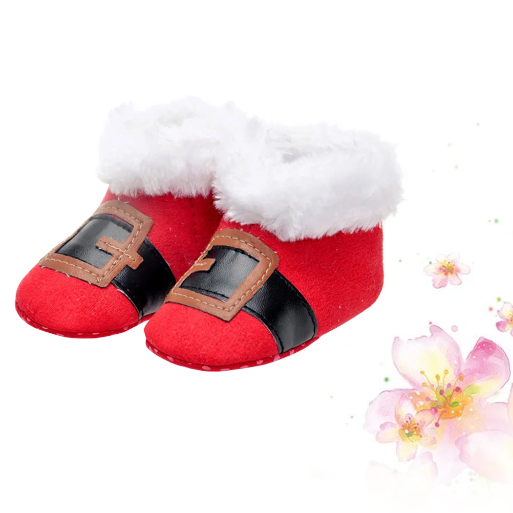 1 paar baby-wandelschoenen 2 yards rood kerstontwerp warm koraalfleece antislip babyschoenen voor 0-1 jaar oude kinderen comfortabel