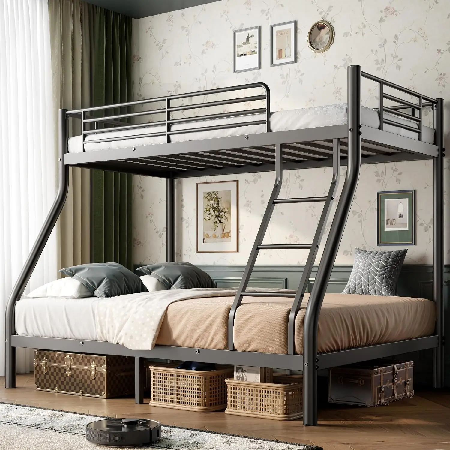 Twin Over Full Metal Bunk Bed Heavy Duty Guardrail Storage Space Dorm Bedroom Adults No Box Spring, Customized