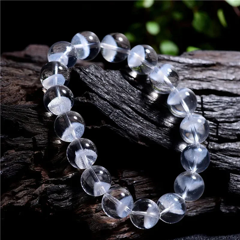 Bracelet Pyramide Fantôme Blanc Naturel pour Femme, Perles Rondes en Clip de Quartz, Chic, Taille 8mm 10mm 12mm