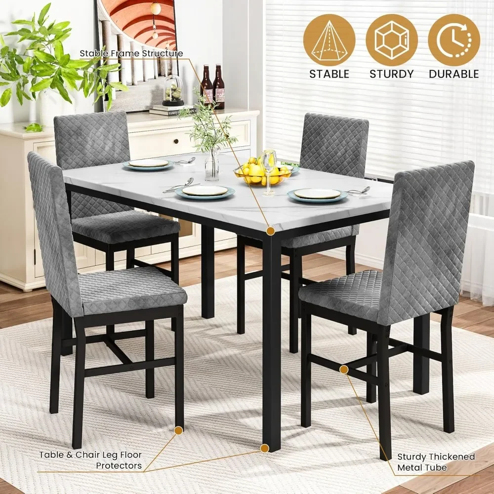 Dining Table Set for 4,Kitchen Table and Chairs Set of 4,Upholstered Velvet Chairs,Dining Room Table Set for Kitchen Dining Room image 4