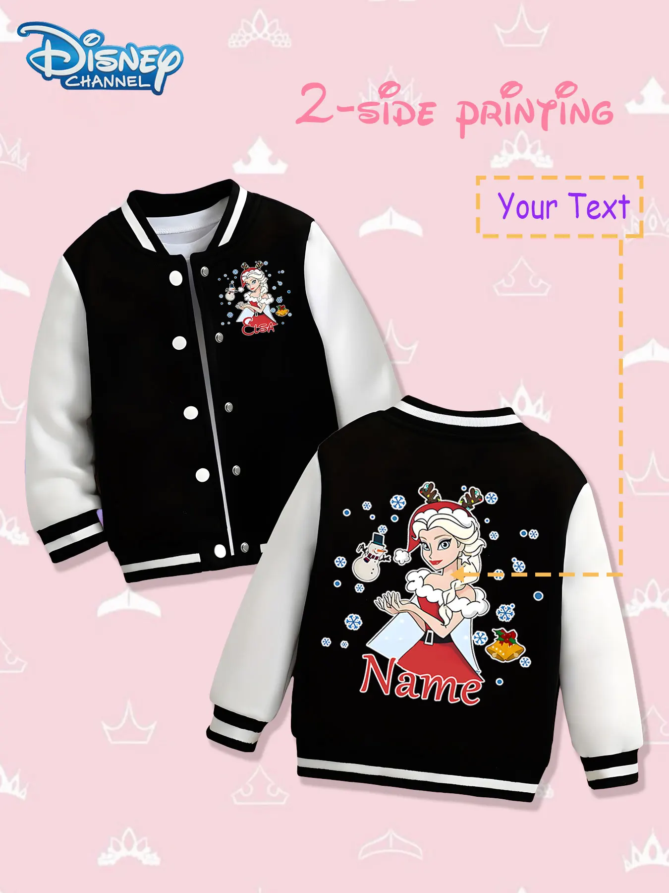 

MINISO Disney Elsa Christmas Girls Baseball Jacket - Double-sided Christmas theme print, warm and dreamy in autumn and winter, s