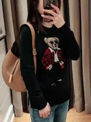 Sweater unisex 2024 autumn/winter new comfortable casual bear pattern black pure cotton warm sweater jacket sportswear