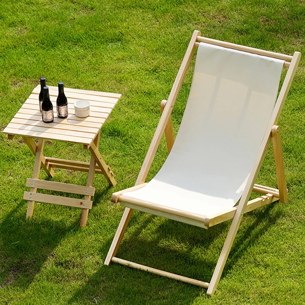 

Solid Wood Pine Frame Beach Chair Outdoor Recliner Folding Chair Detachable Installation Oxford Canvas Portable Nap Chair