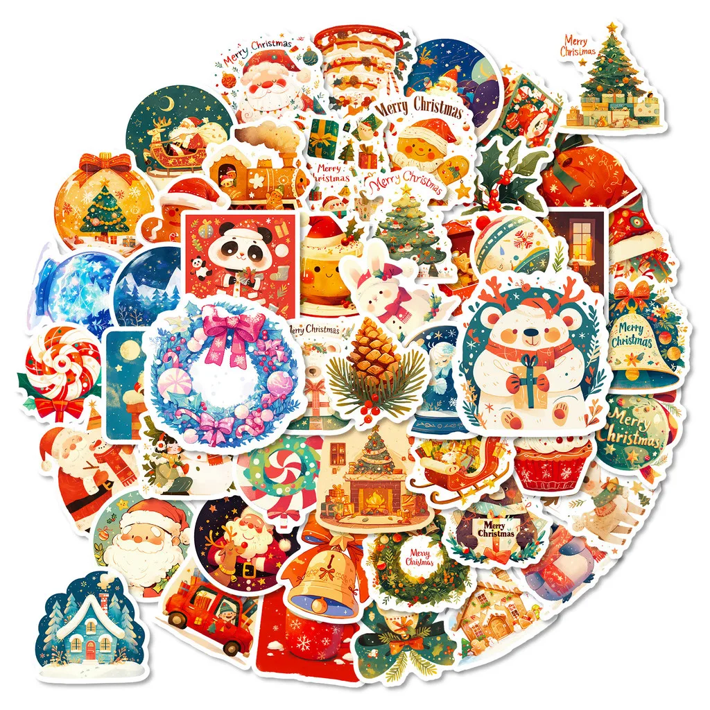 50 Stück festliche Weihnachts-Cartoon-Aufkleber – Kinder-Party-Dekorationsaufkleber für Wasserflaschen und Notizbücher. RecordingYourLife Store
