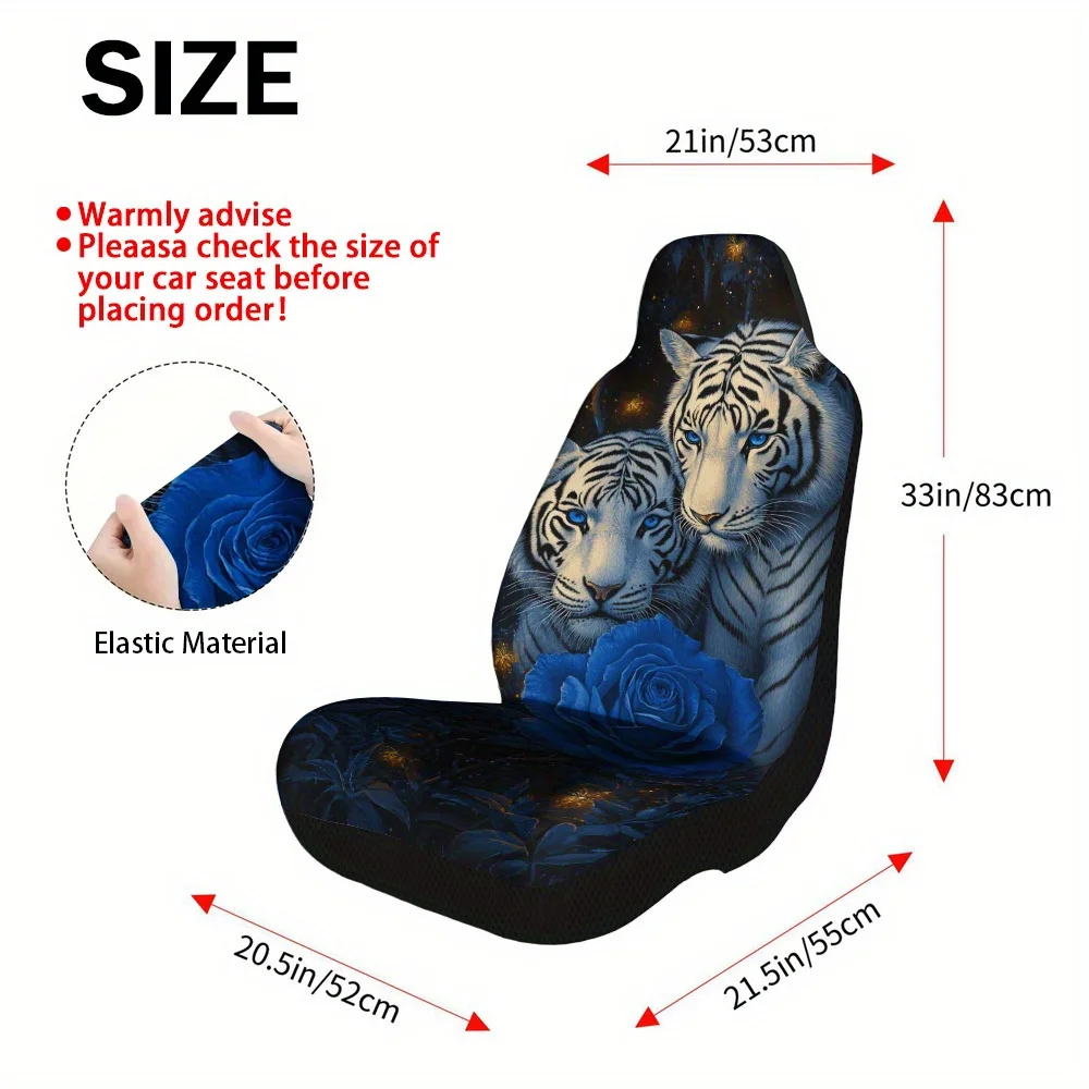 2pcs Mystical Tigers & Blue Rose Car Seat Covers Set - Trendy, High-Quality, Durable & Comfortable, Easy To Clean, All-Season Fr