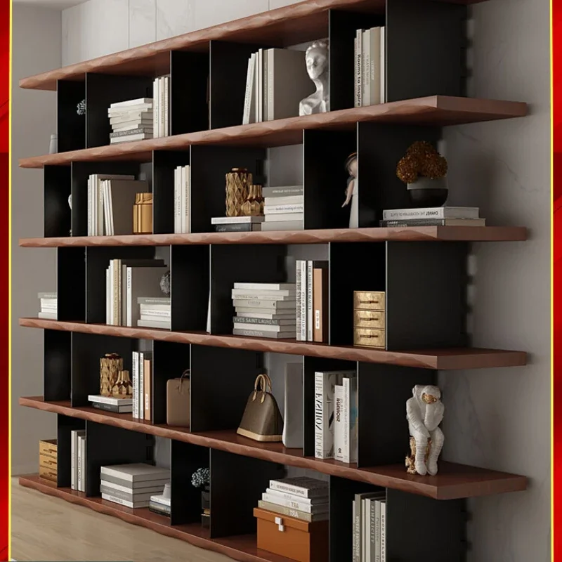 

Solid wood creative bookshelf partition floor storage shelf wrought iron wall display cabinet simple bookcase