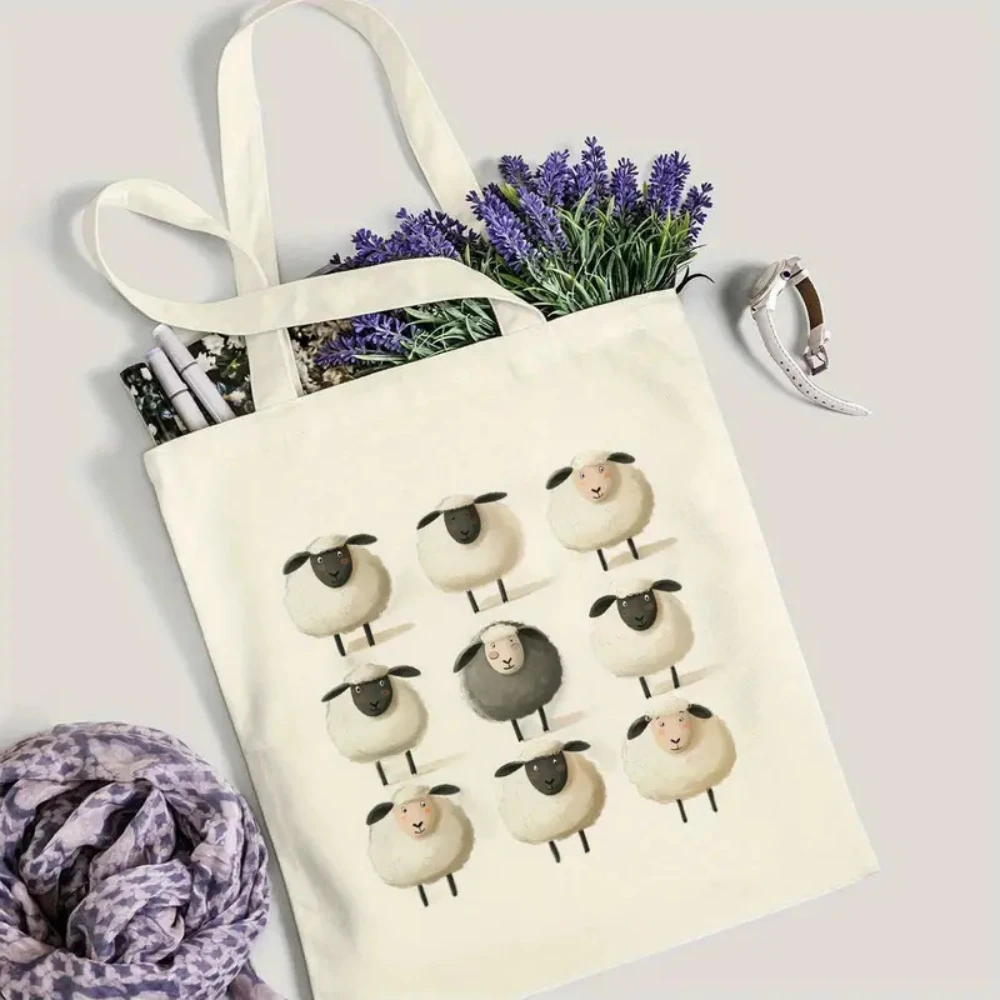 Niedliche Hunde-, Katzen-, Schaf- & Rußgeist-Print Canvas-Tragetasche, Schultertasche, Geschenk für Tierliebhaber & Studio Ghibli Fans für den Alltag – Detail 6