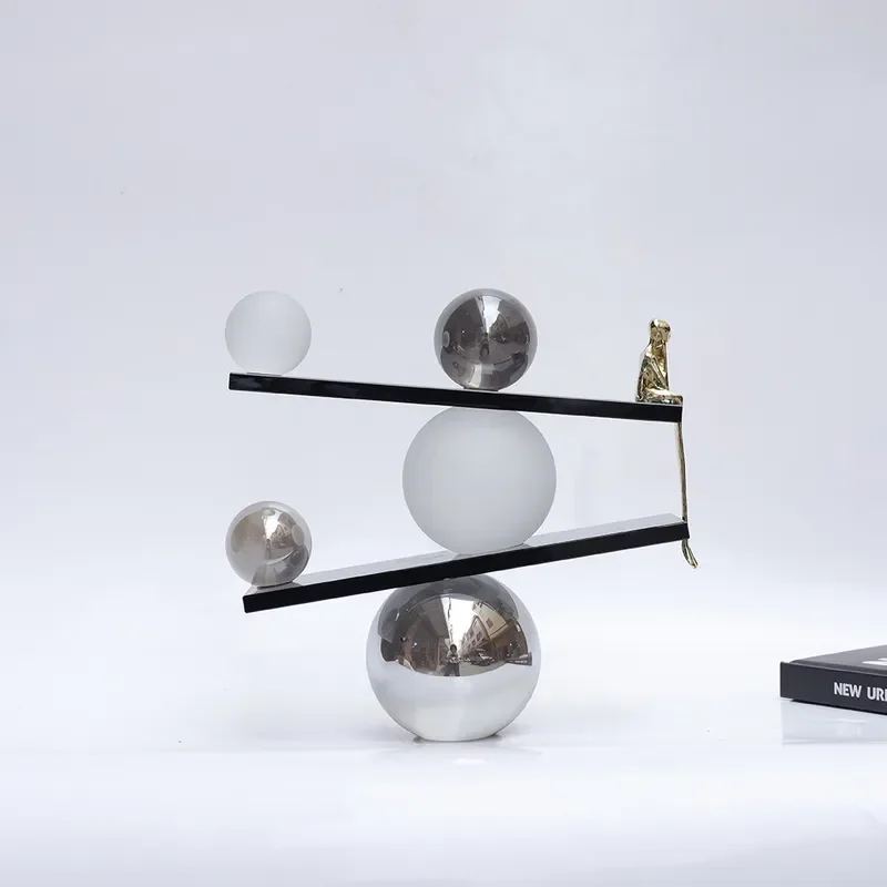 Modern Geometric Crystal Balance Sculpture Abstract Art Statue Home Decor Ornament for Living Room TV Cabinet Shelf Display