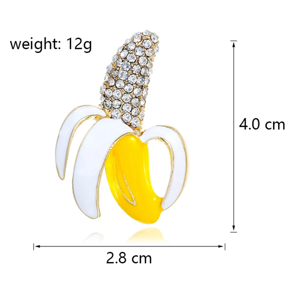 Hanreshe with Crystal Banana Pin Fruit Enamel Brooch Funny Jewelry for Women Men Backpack Lapel Bag Badge Accessories