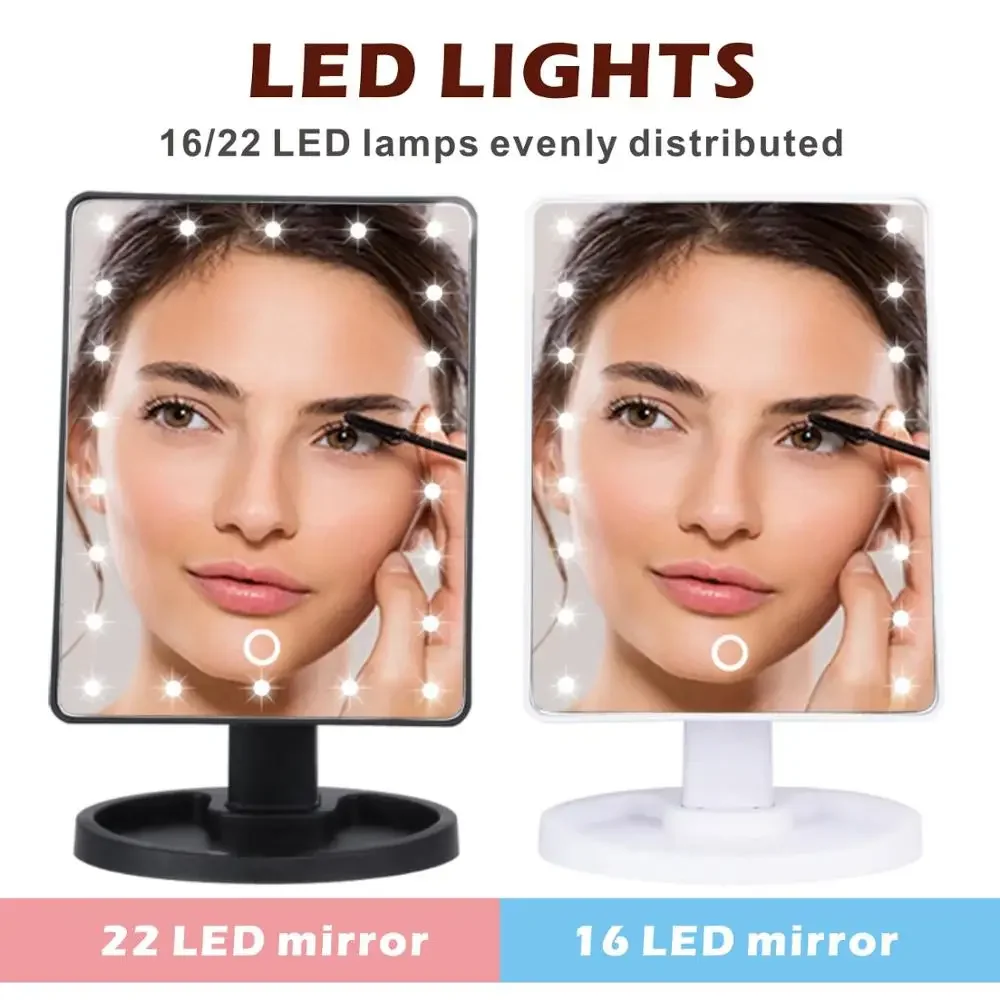 Espelho de maquiagem led iluminado espelho de mesa cosmética com luz para compõem luz ajustável 16/22 espelhos de suporte de tela de toque