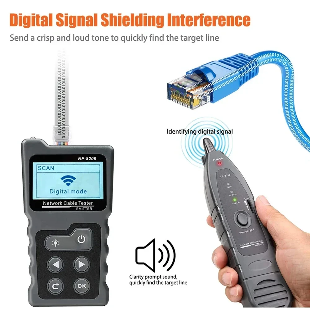 NOYAFA NF- 8209 Network Cable Tracker Cat5 Cat6 PoE Tester Detect Voltage Measure Fault Distance Cable Tester with NCV & Lamp