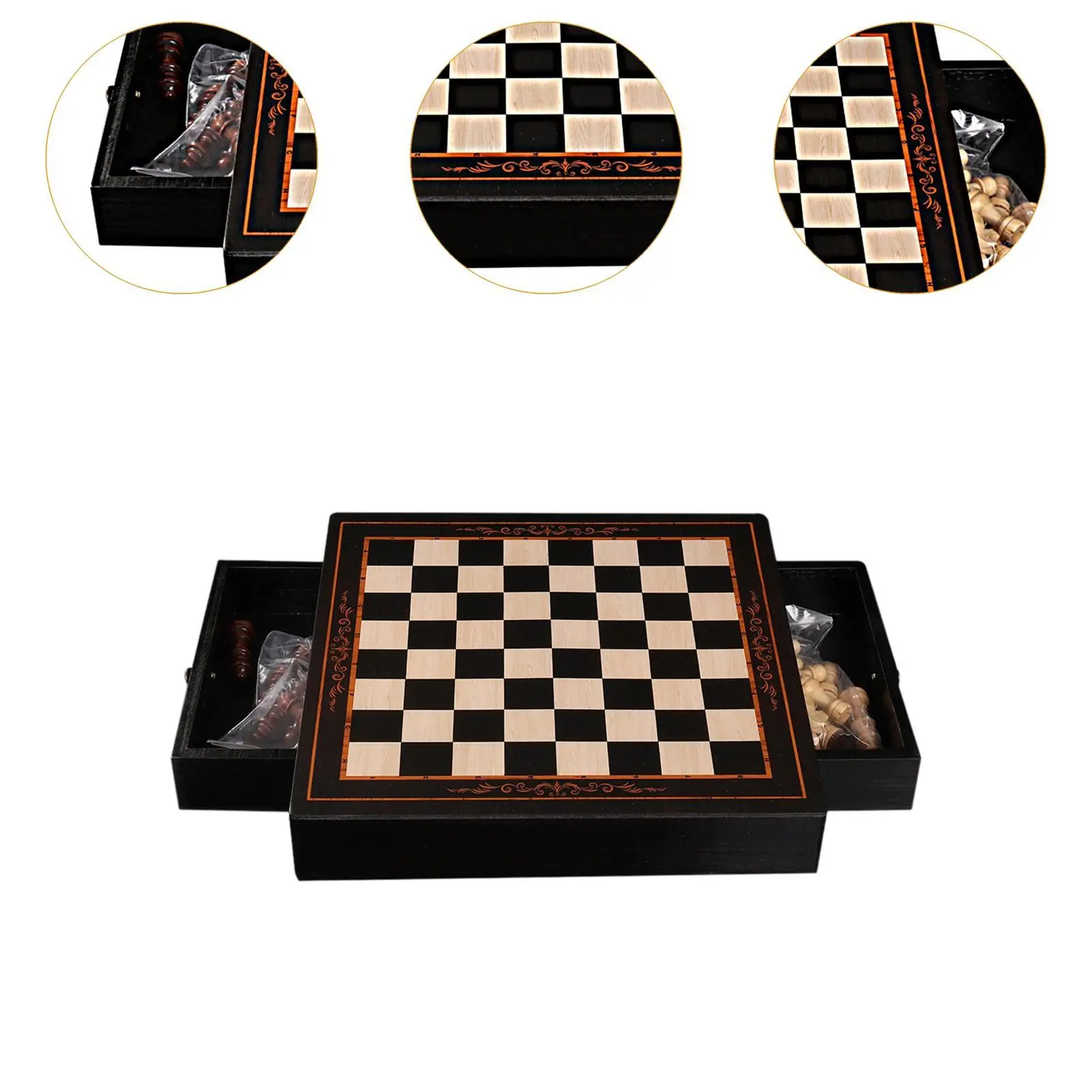 Set di giochi di scacchi e dama in legno, 2 regine extra, regalo di compleanno con cassetti portaoggetti per adulti, famiglia, campeggio, amanti degli scacchi, bambini