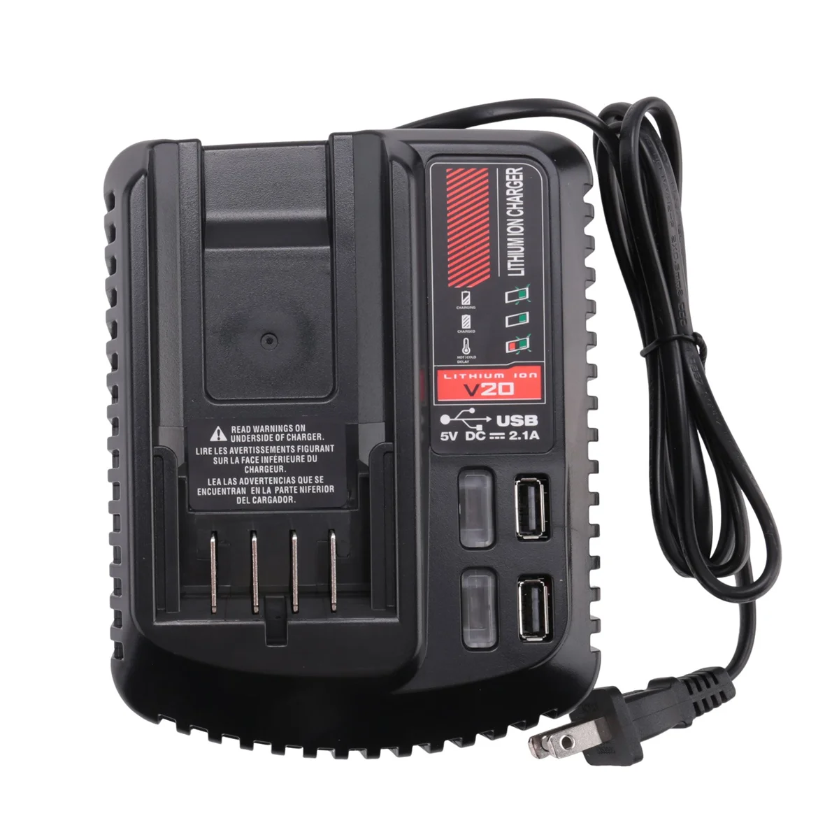 ABKY-For CRAFTSMAN 20V 2A Li-Ion Battery Charger CMCB102 Rechargeable Power Tool Lithium Battery Charger Dual USB US Plug