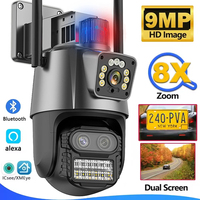 9MP WiFi Camera Outdoor 8X Zoom Security Camera 4K Video Surveillance Three Lens Dual Screen PTZ ICsee Alexa NVR Security CCTV