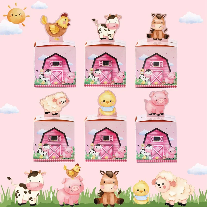 

Farm Animals Gifts Candy Box Jungle Birthday Party Decoration Kids Baby Shower Paper Packing Box Biscuit Portable Bag Boxes