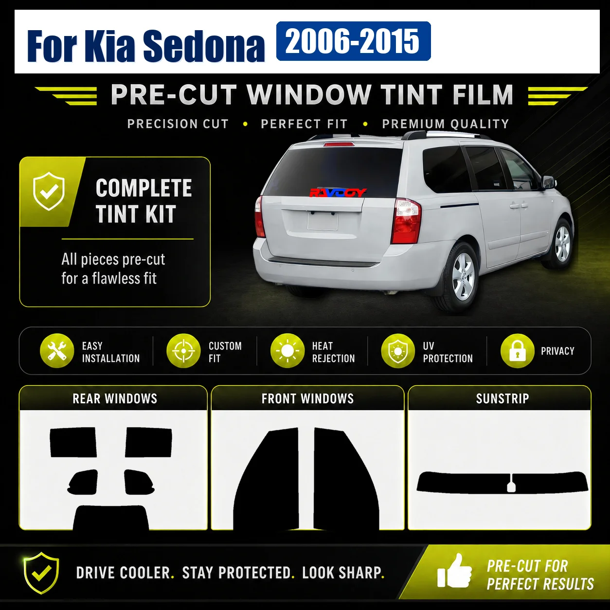 For Kia Sedona 2006-2015 Precut Tint Film Tailored Front Rear Side Window DIY Install Kit
