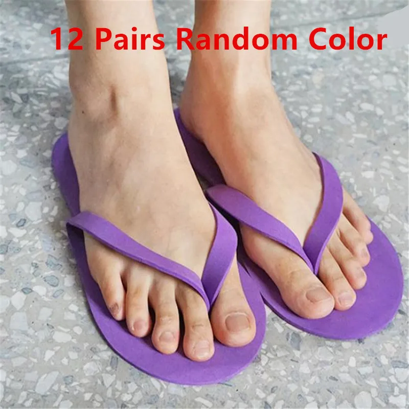 New 12 Pairs Random Color Disposable Foam Slippers Pedicure Slippper For Salon Spa Hotel Foot Flip Flop Slippers Pedicure Tool