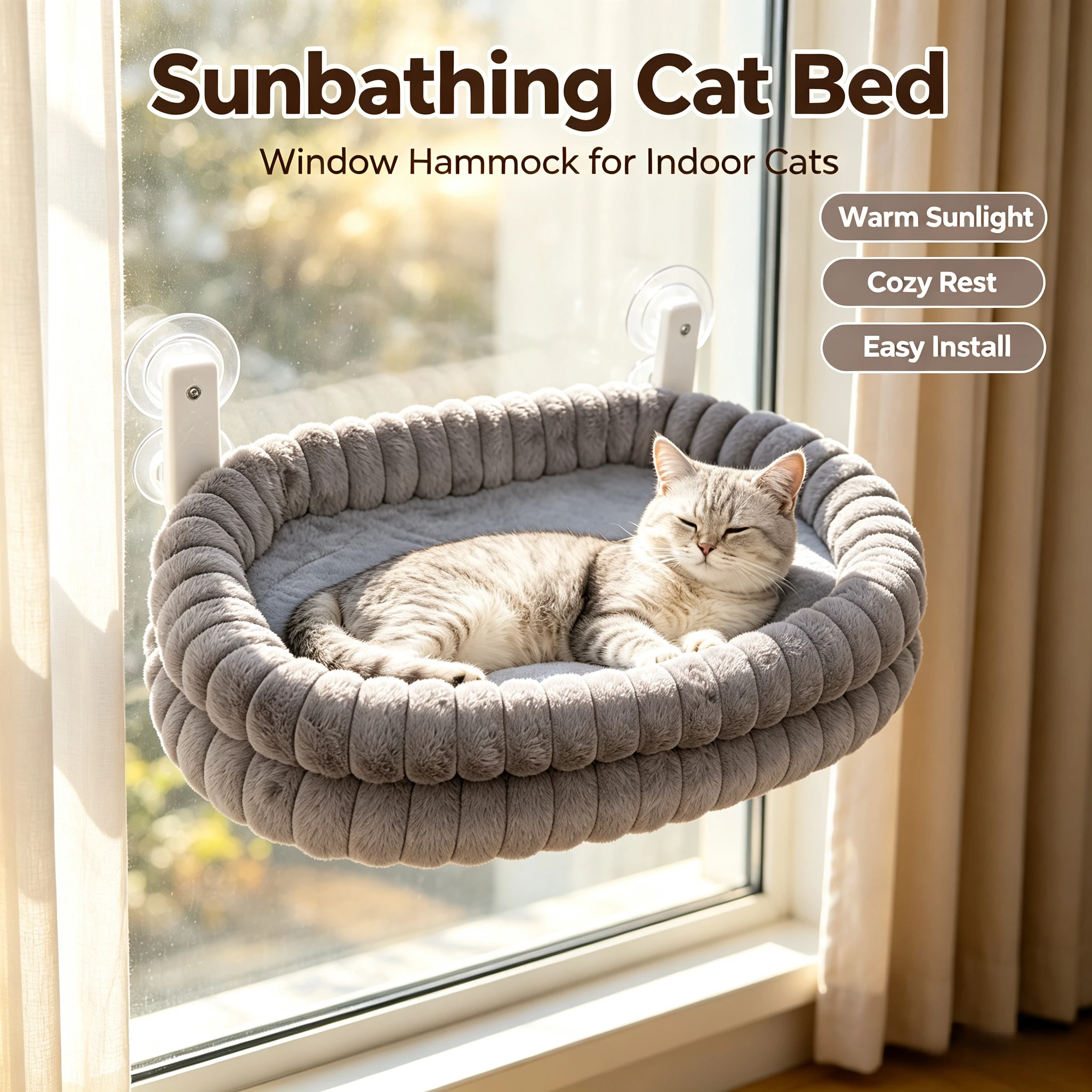 Window Mount Soft Cat Hammock Winter Warm Strong Suction Cups Double-Sided Plush Non-Slip Sleeping Pad Indoor Cats Pet Supplies