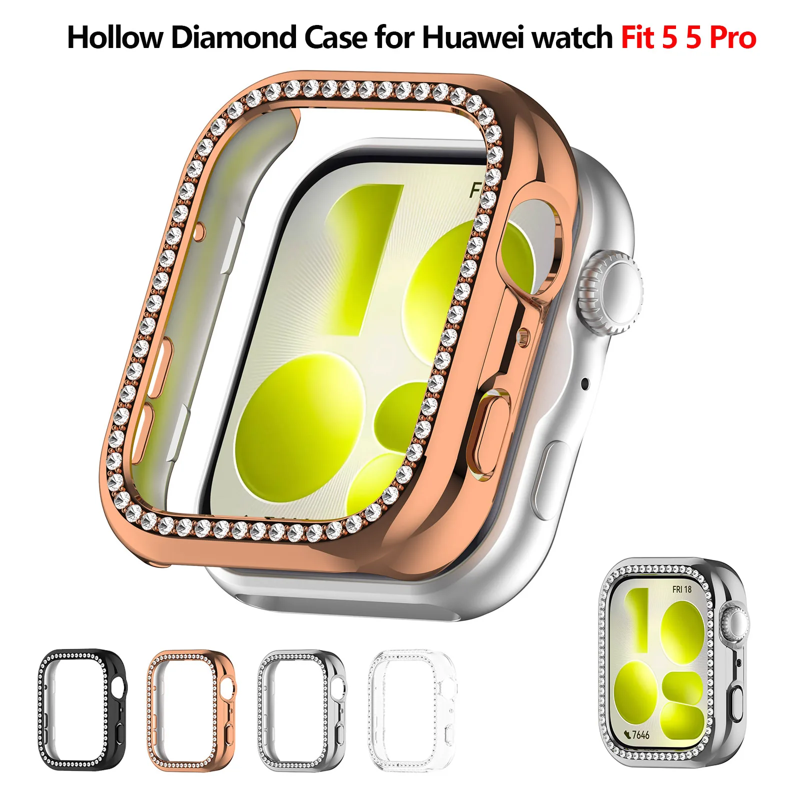 Diamond Case for Huawei Watch Fit 5Pro All-around Bumper Protective Case for Huawei Fit 5 PC Hollow Protector Sleeve Accessories